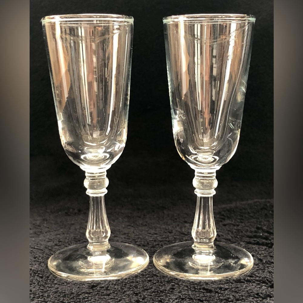Set Of 2 Vintage Cordial Steamed Shot Glasses Paneled Stem